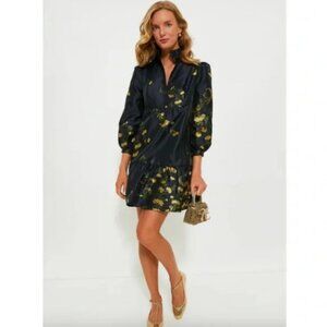 NWT Tuckernuck Navy Gold Jasmine Vine Jacquard Palmerston Floral Dress Large